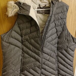 Eddie Bauer Women's Charcoal Quilted Vest with Faux Fur